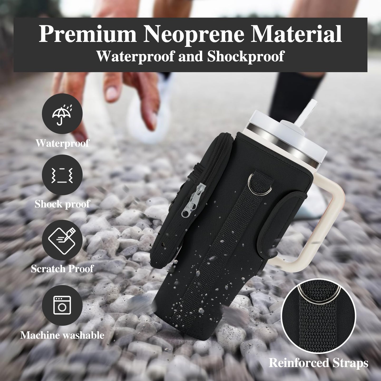 linmaya Water Bottle Carrier Bag with Phone Pocket for Stanley Cup 40/30oz,Insulated Neoprene Water Bottle Holder Cross-boday Bag with Adjustable Shoulder & Handheld Strap Stanley Cup Accessories