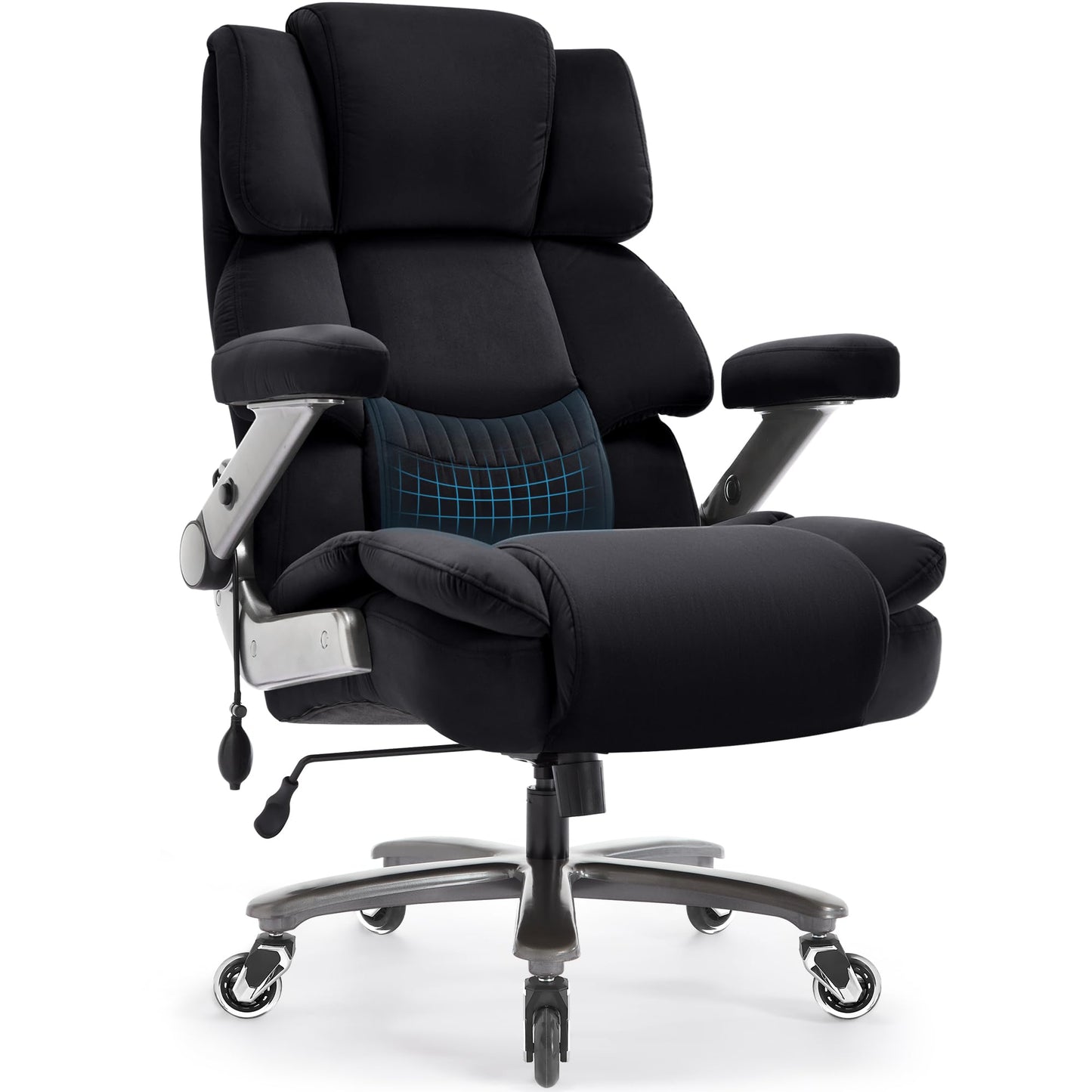 Big and Tall Office Chair 700lbs- Fabric High Back Executive Computer Chair with Adjustable Lumbar Support 3D Flip Arms Plus Size Rubber Wheels- Extra Wide Large Desk Chairs, Heavy Duty Metal Base
