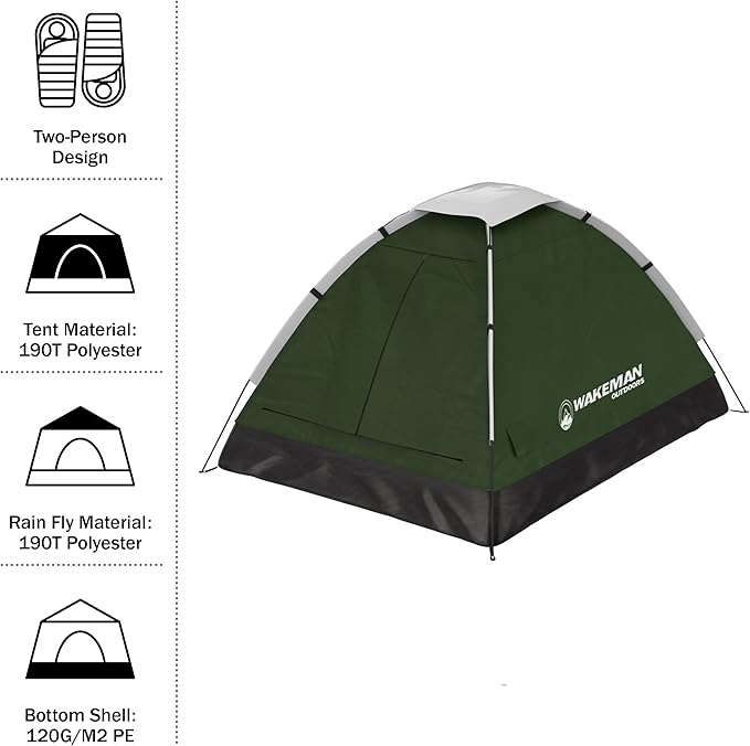 Wakeman Tents 2-Person Tent with Pop-Up Design and Carry Bag - Includes Pop-Up Privacy Tent, Dressing Room, or Portable Shower - Camping Gear by Wakeman