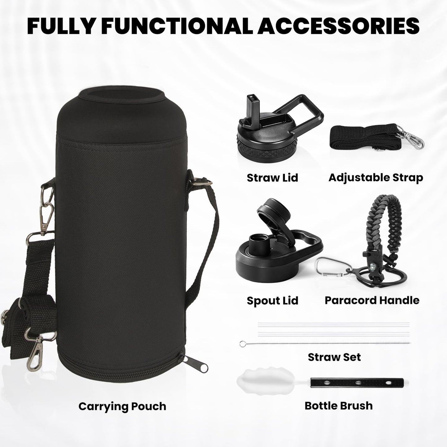 RAYMYLO Insulated Water Bottle 87 oz, Triple Wall Vacuum Stainless Steel (Cold for 48 Hrs), Leak Proof & Non-BPA, Modern Water Flask Jug with Paracord Handle & Straw Spout Lids, Dark Grey