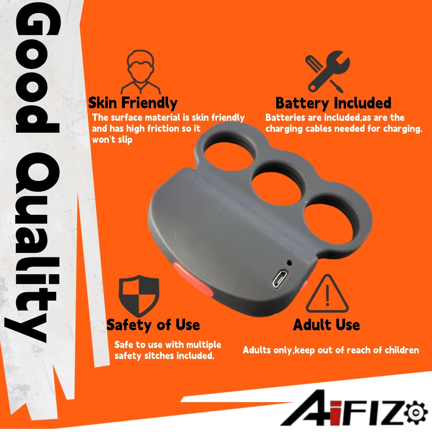 AIFIZO Stun Gun Plus with Safety Switch USB Rechargeable Easy Cary Stun Ring