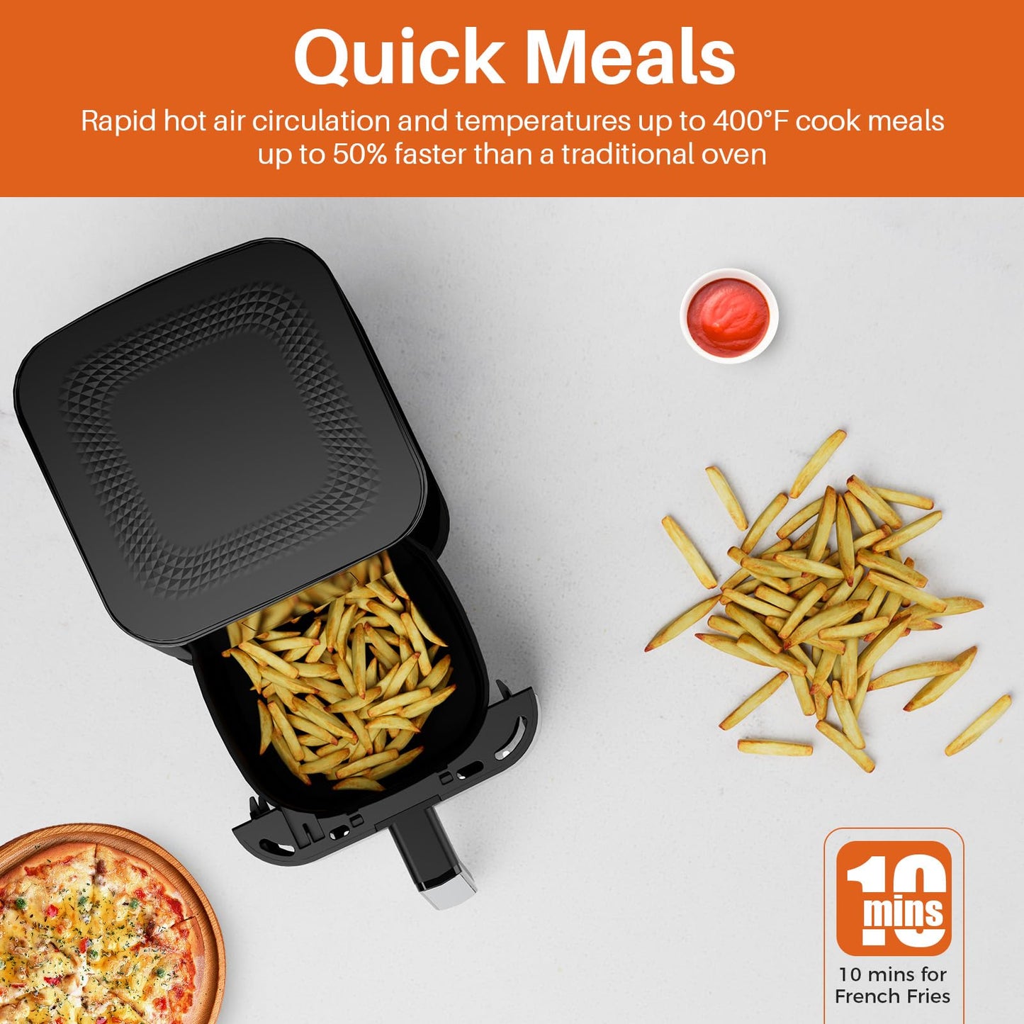 Air Fryer Oven 4.5QT, Space Saving, 1 Touch Digital Display, Compact, Non-stick And Dishwasher Safe Basket, Black & Stainless Steel,Update