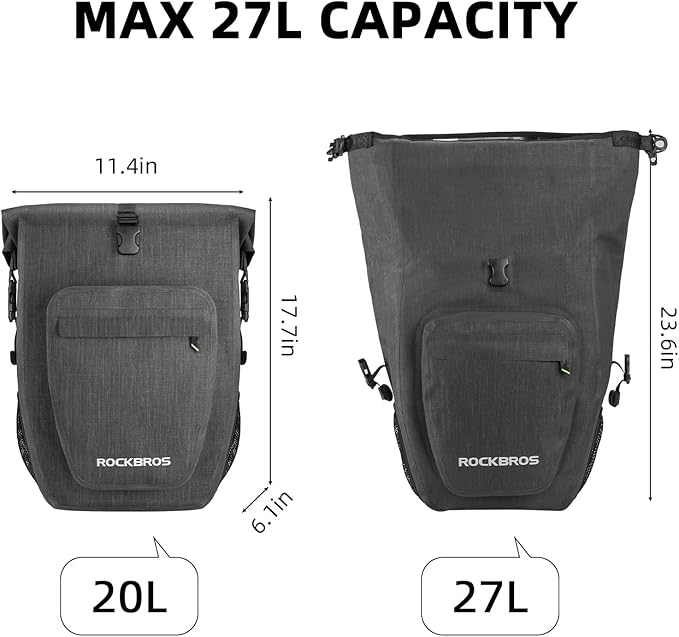 ROCKBROS Bike Pannier Waterproof 27L Large Capacity Bike Bag Rear Rack Bicycle Pannier Bag Waterproof for Grocery Touring Cycling Upgrade Khaki * 2