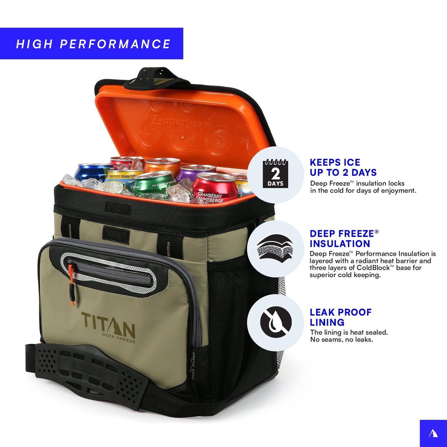Titan Deep Freeze Cooler - 16 Can Zipperless Hardbody Cooler - Deep Freeze Insulation, HardBody Liner, and SmartShelf - Moss