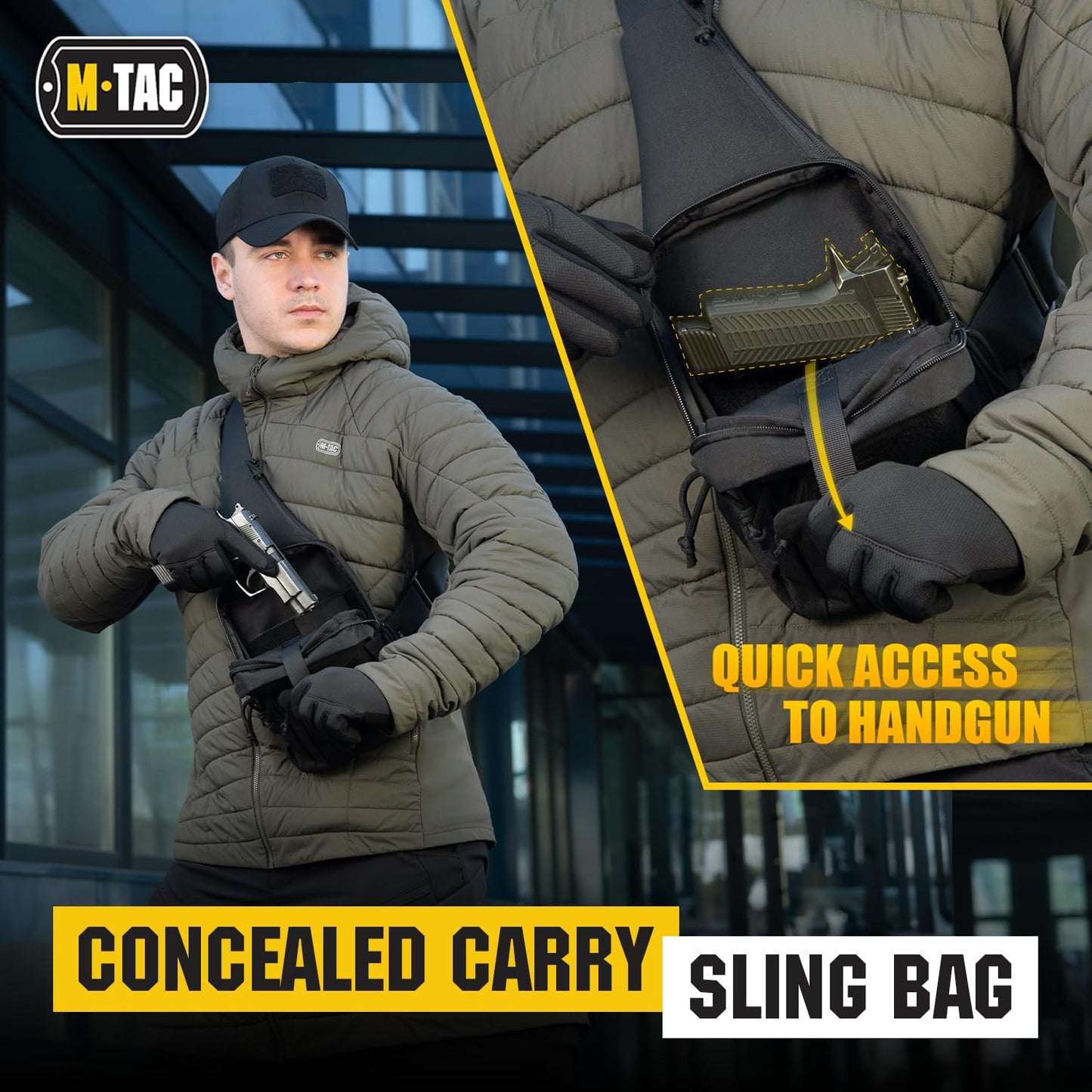 M-Tac Tactical Sling Bag for Men - Crossbody Concealed Carry Bag - Black Gen2 Mens Crossbody Holster Bag