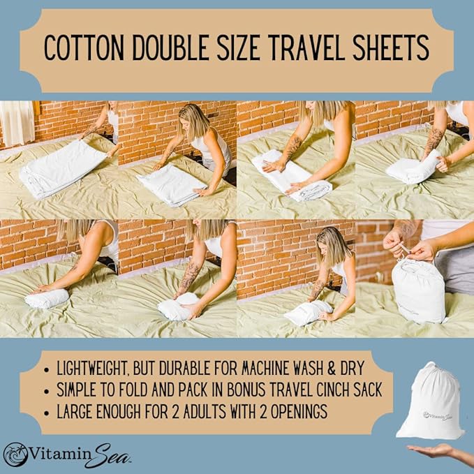 2 Cotton Sleeping Bag Liners Ultralight | Camping Sheets Lightweight | Travel Sheet Liners for Hotel