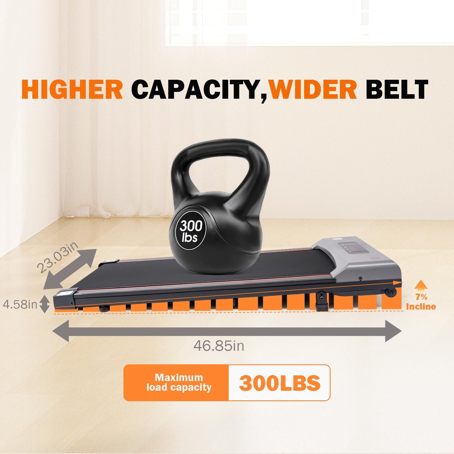 Walking Pad with 7% Incline and APP&Remote Control,300+lb Capacity Under Desk Treadmill 2.5HP Treadmill,10 HIIT Modes Treadmills for Home Office