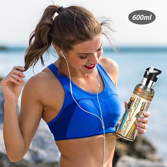 Blueangle 32 OZ Queen Of Egypt Water Bottle with Straw, Sports Water Bottle BPA Free Stainless Steel Water Jugs for Gym, Kitchen, Working, Outdoor(27)
