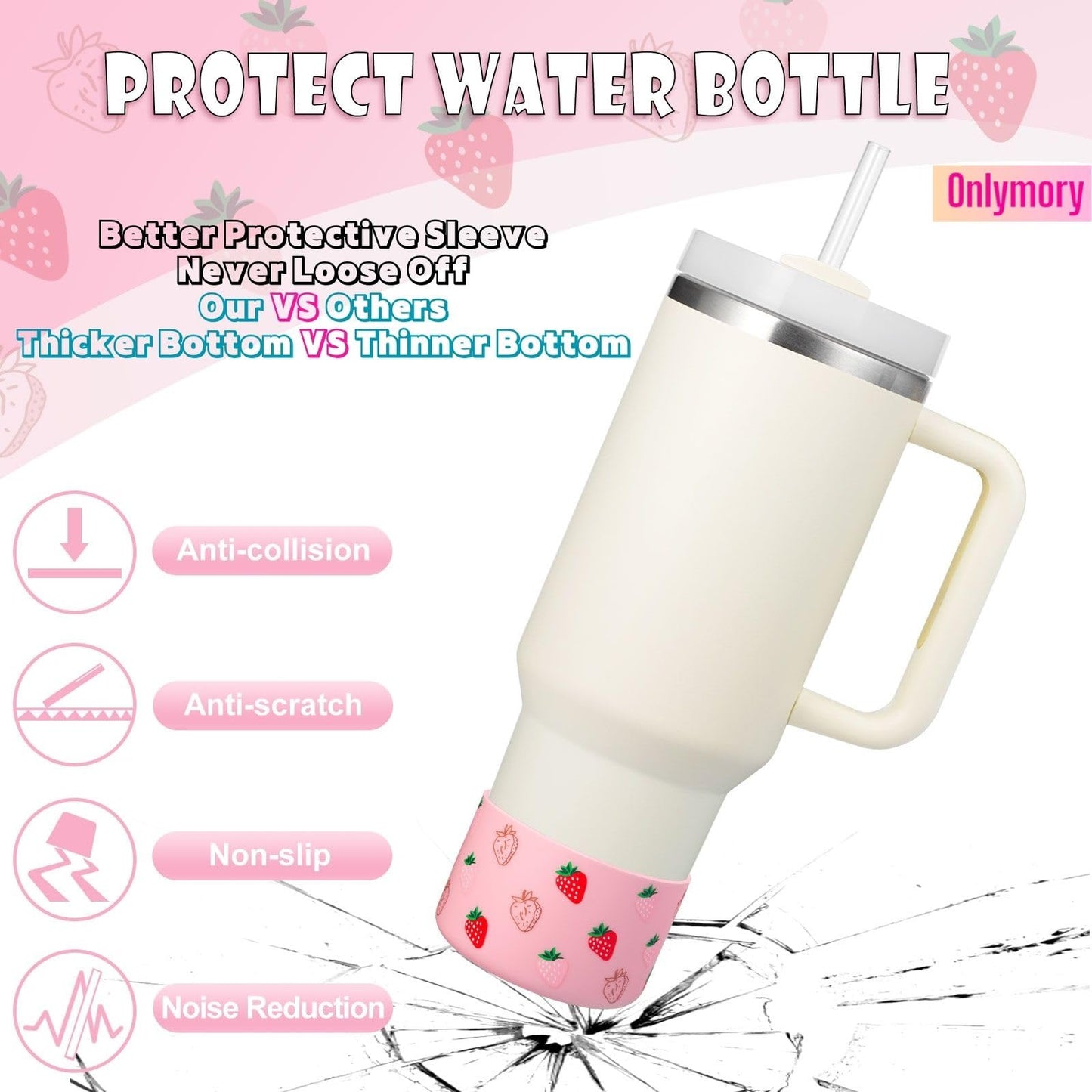 Onlymory Silicone Boots for Stanley Cup 40 30 20 OZ, Bottom Boot for Stanley IceFlow 20OZ 30OZ, Sleeve Cover Protector for Hydroflask 12-24 oz Water Bottle Stanley Cup Accessories