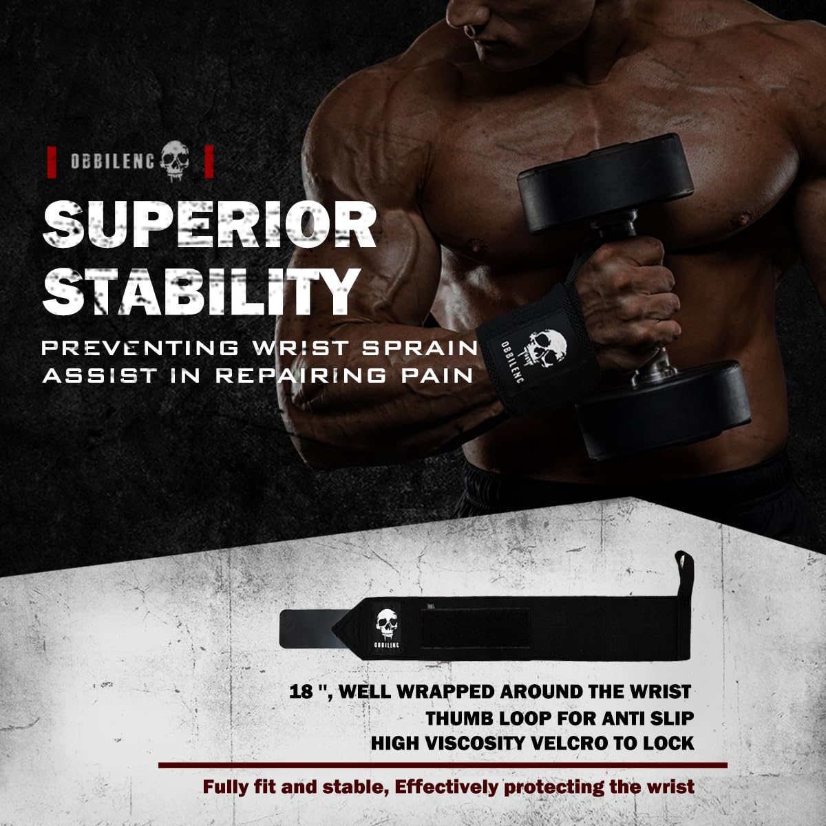 OBBILENC Gym Wrist Wraps, Weightlifting Wrist Straps for Men and Women, Heavy Duty Elastic Cotton Wrist Support Straps for Weight Lifting, Strength Training, Gymnastics and Bodybuilding (Classic black)