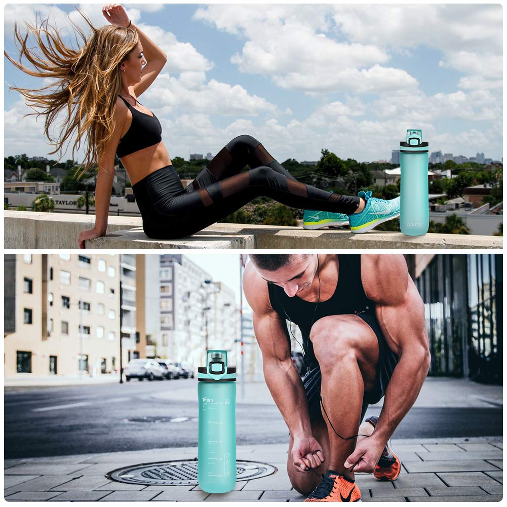 Opard Peak Water Bottle 20 Oz BPA Free Tritan Plastic Leak Proof Flip Top for School Kids Sports Gym Yoga Camping (Cyan)