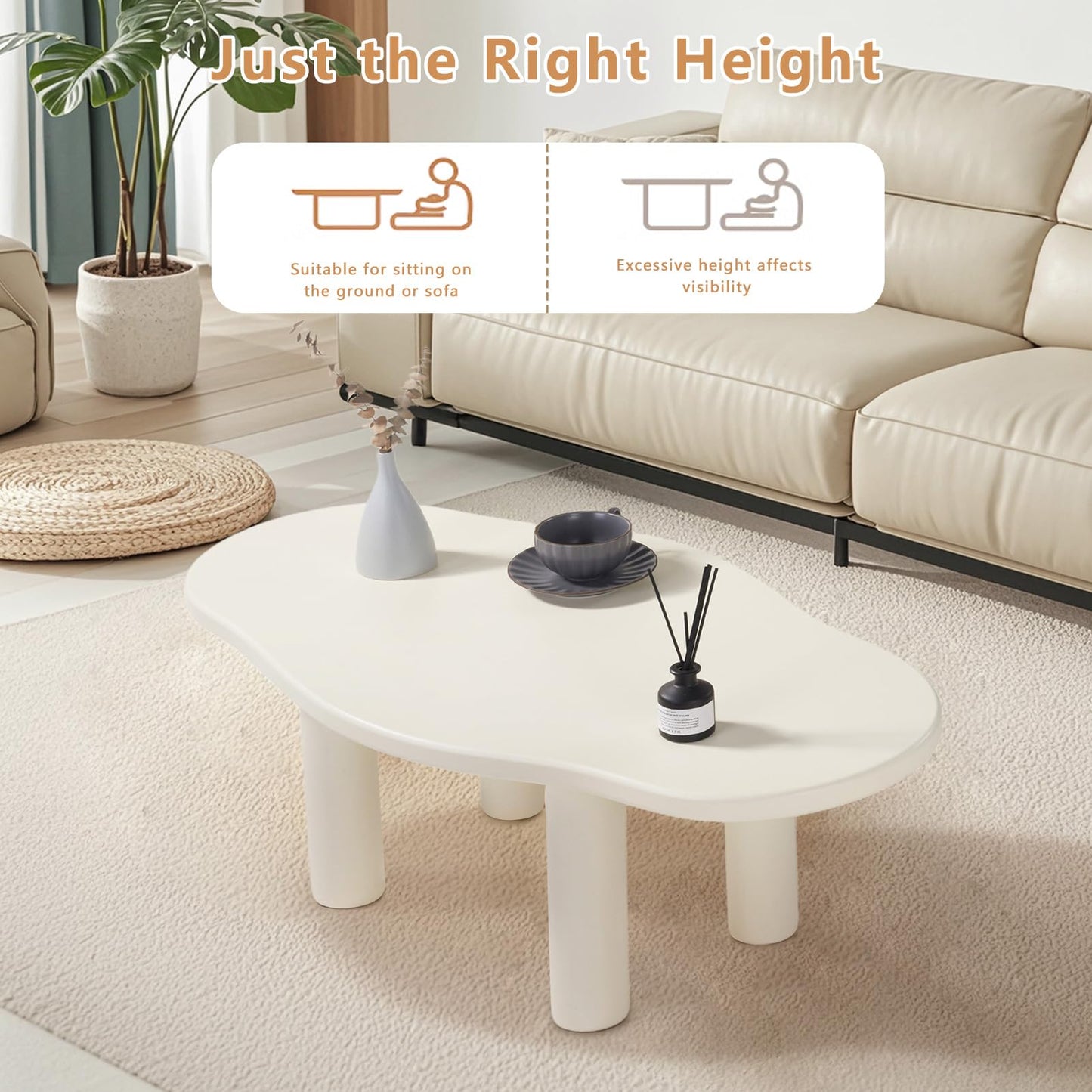 ANTJUMPER Cloud Coffee Table - Cute Coffee Table - Irregular Shape Coffee Table with 4 Legs - Modern End Table for Living Room,Apartment,Bedroom,Easy Assembly-White
