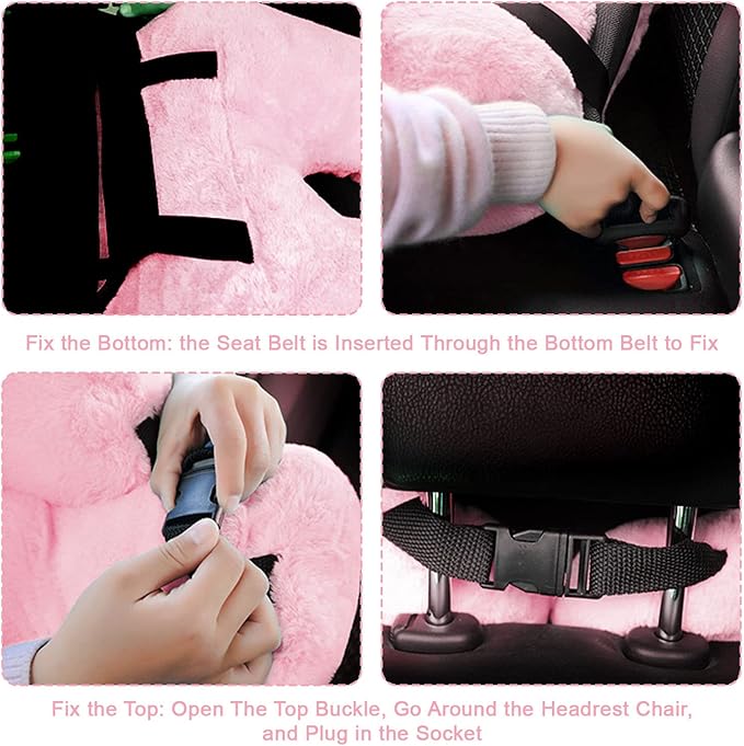 Travel Pillow, Travel Pillow for Kids, Sleeper Hold Pillow Travel, Removable U-Shaped Pillow for Adults and Children to Support Head and Body in The Back Seat of Long Car Trips (Pink)