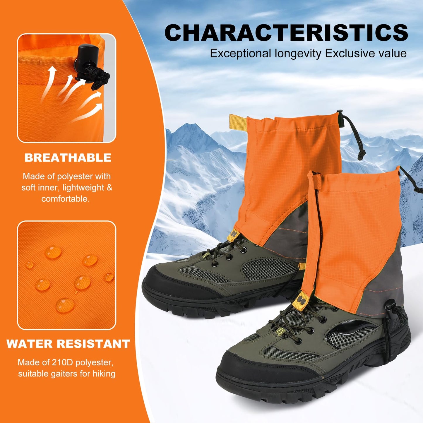Gators for Hiking Boots and Shoes, Lightweight Adjustable Leg Gaiters for Men Women, Waterproof Hiking Gaiters for Snow,Trail Running,Hiking,Hunting,Walking, Skiing,Snowshoeing,Mountain Climbing