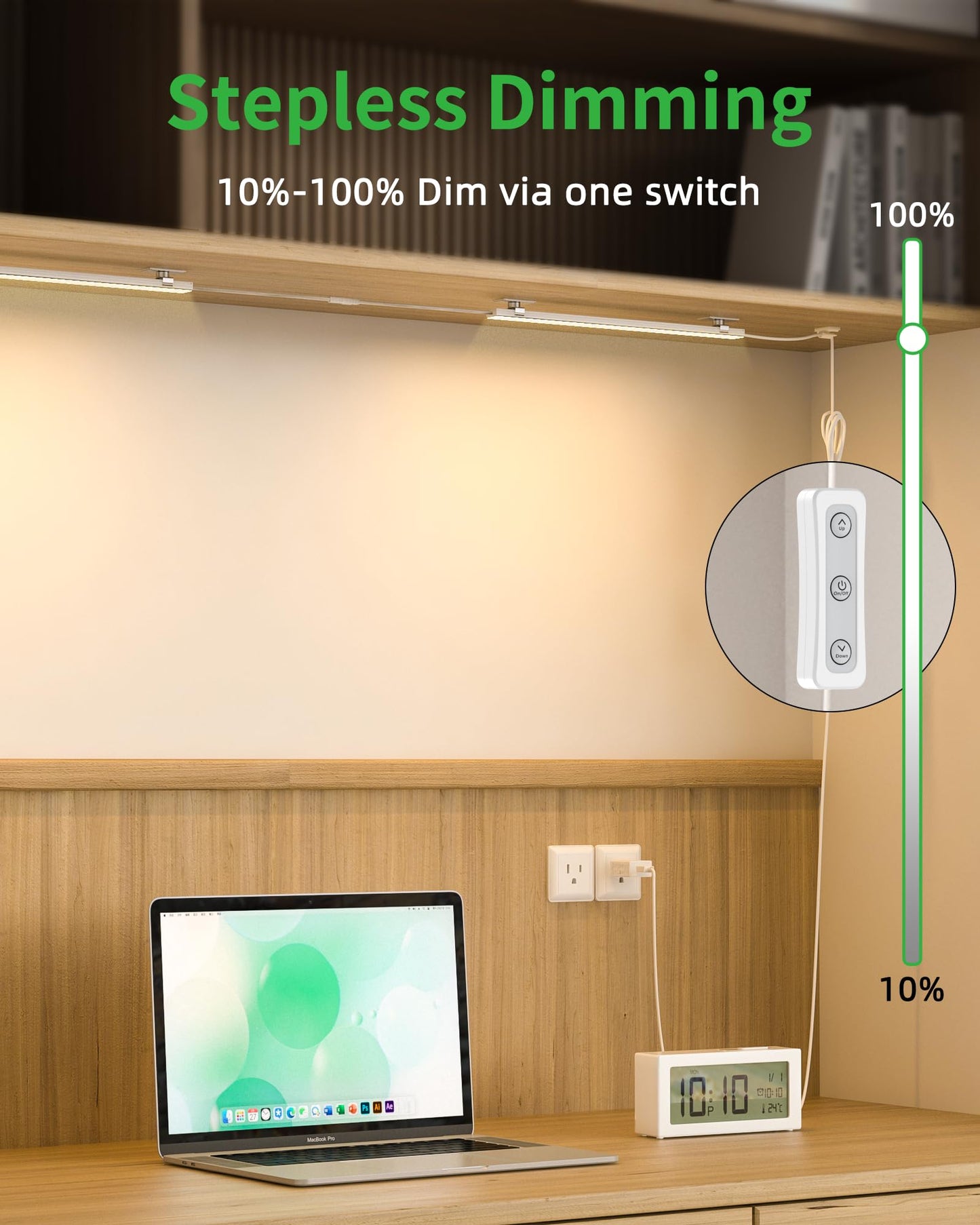 Vovamo Plug-in Under Cabinet Lighting, Dimmable Under Counter Lights for Kitchen, 2pcs 12 Inch, Warn White 3000K Linkable USB Led Closet Light, Wired Indoor Night Lights Bar for Desk,Sink,Workbench