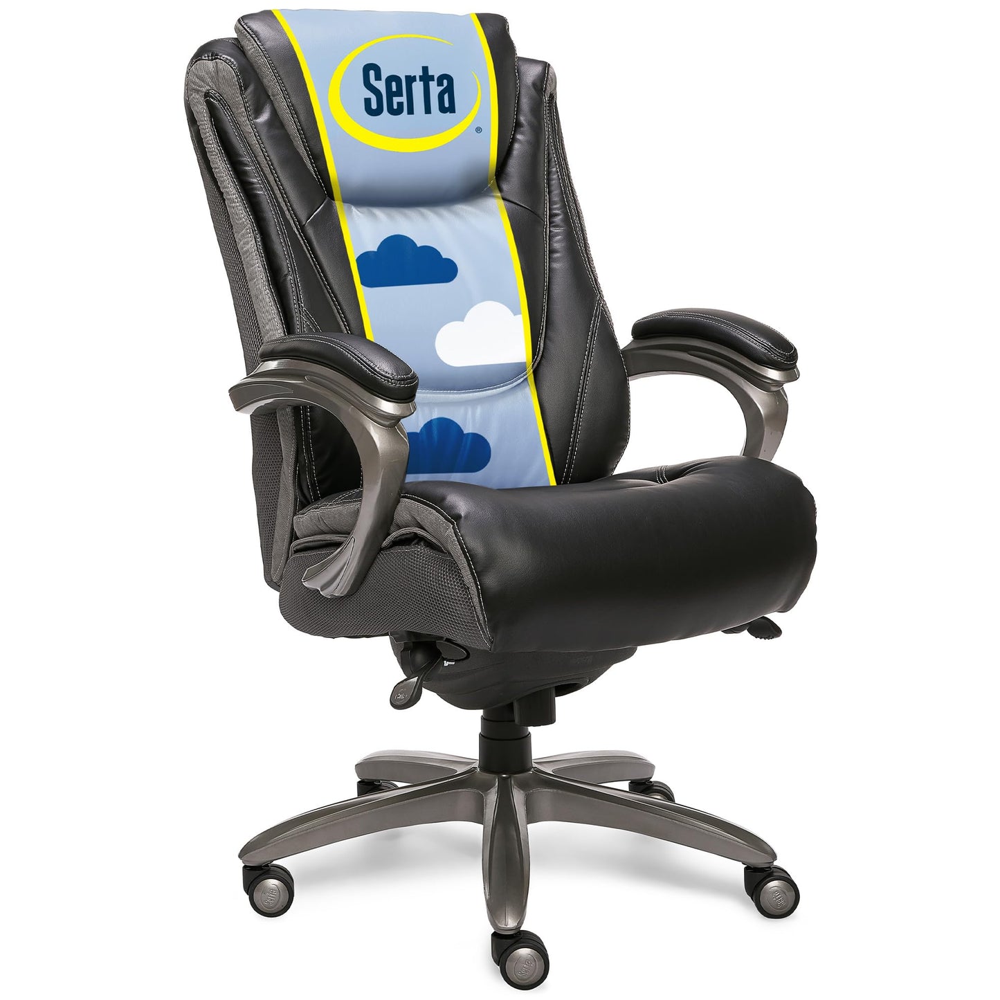 Serta Baxter Big and Tall Smart Layers Executive Office Chair with ComfortCoils, Ergonomic Computer Chair with Layered Body Pillows, Black & Gray Bonded Leather