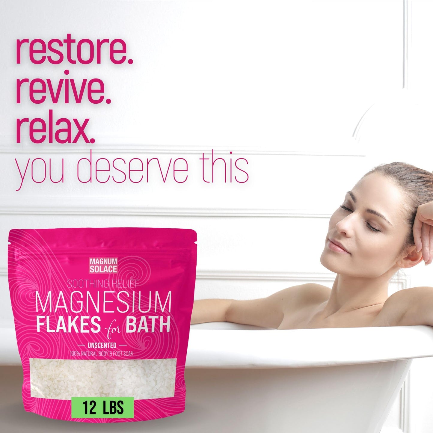 Magnesium Flakes for Bath - Magnesium Chloride Flakes Organic Pure - Unscented, 12 LBS