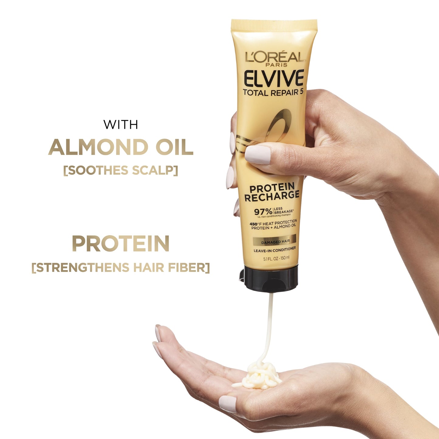 L'Oreal Paris Elvive Total Repair 5 Protein Recharge Leave In Conditioner Treatment and Heat Protectant, 5.1 Ounce