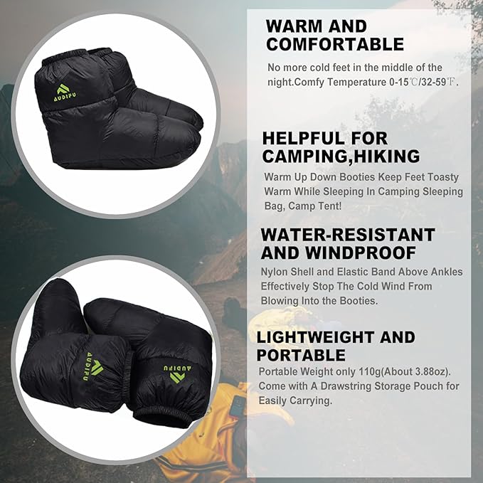 Down Booties Warm Socks Ultralight Sleeping Sock for Camping, Backpacking - Camp Sleeping Bag Tent Down Foot Warmer for Men & Women