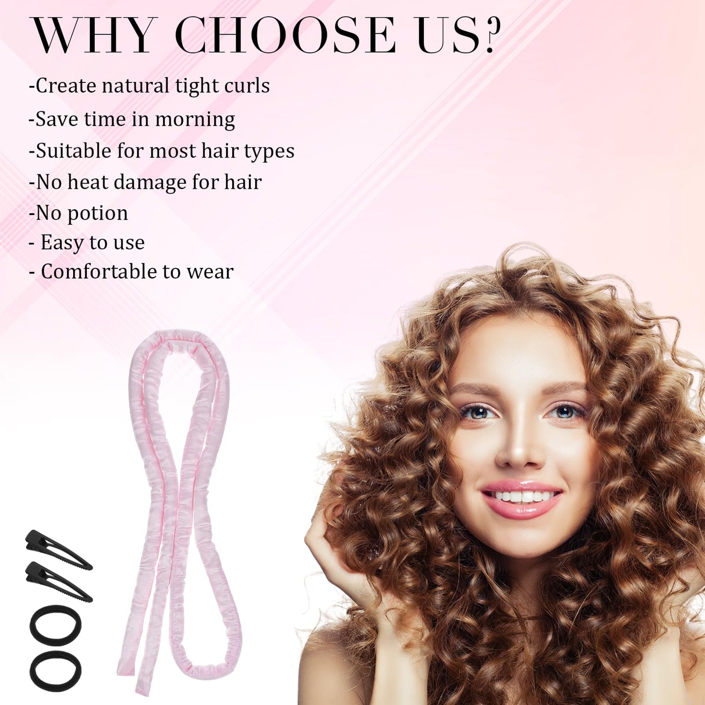 AOZUO Heatless Curling Rod Headband, Heatless Hair Curler Heatless Curls Overnight for Short Long Hair No Heat Overnight Curls with Thin Curlers to Sleep In for Short Hair (Pink)