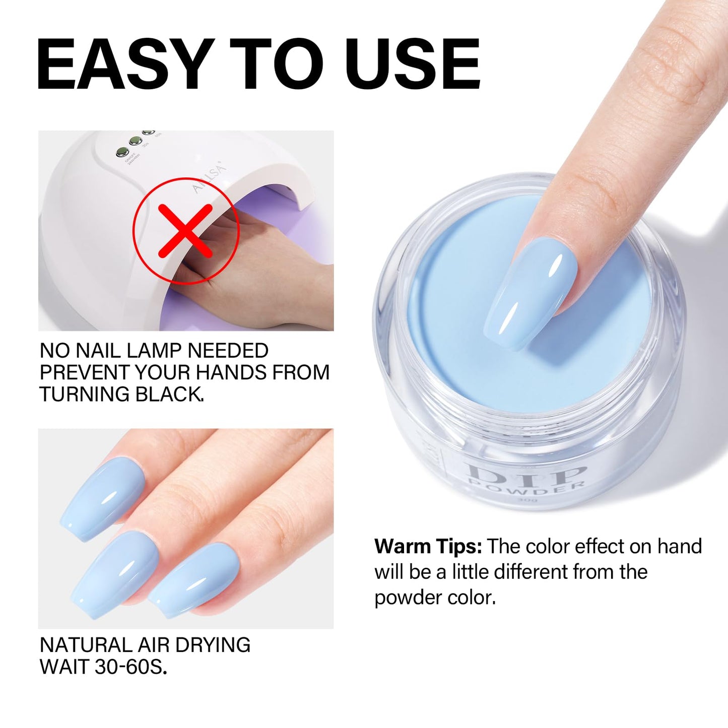 AILLSA Light Blue Nail Dipping Powder - DIY Manicure Salon at Home - Easy to Use - Valentine's Day Gift (1 Oz)