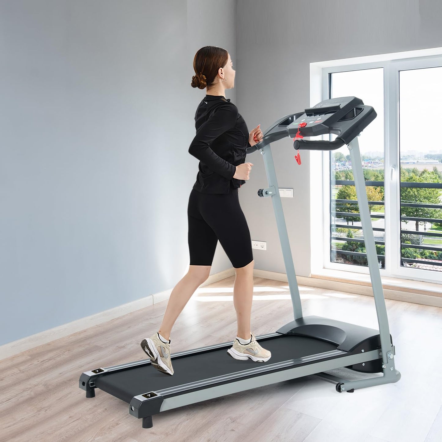 Anwick Treadmill, Metal M1: Foldable Home Treadmill, 2.5HP, 7.5MPH, 5" LCD, 250LB, Black, 12 Programs, Metal Frame, Hydraulic Rod Mechanism