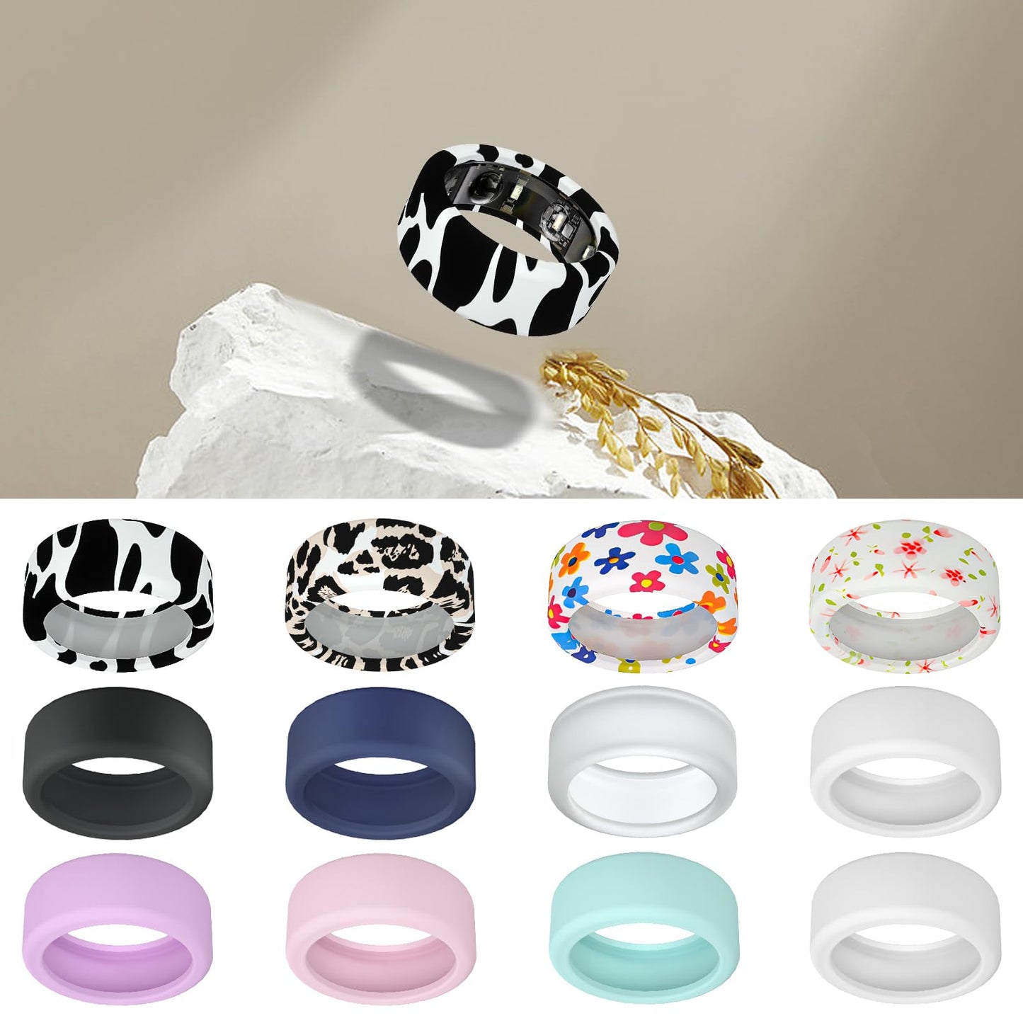 Wawoday Silicone Ring Protector Compatible with Oura Ring, Elastic Ring Cover for Oura Ring Gen 3 for Working Out (Cow, S (6/7/8/9/10))