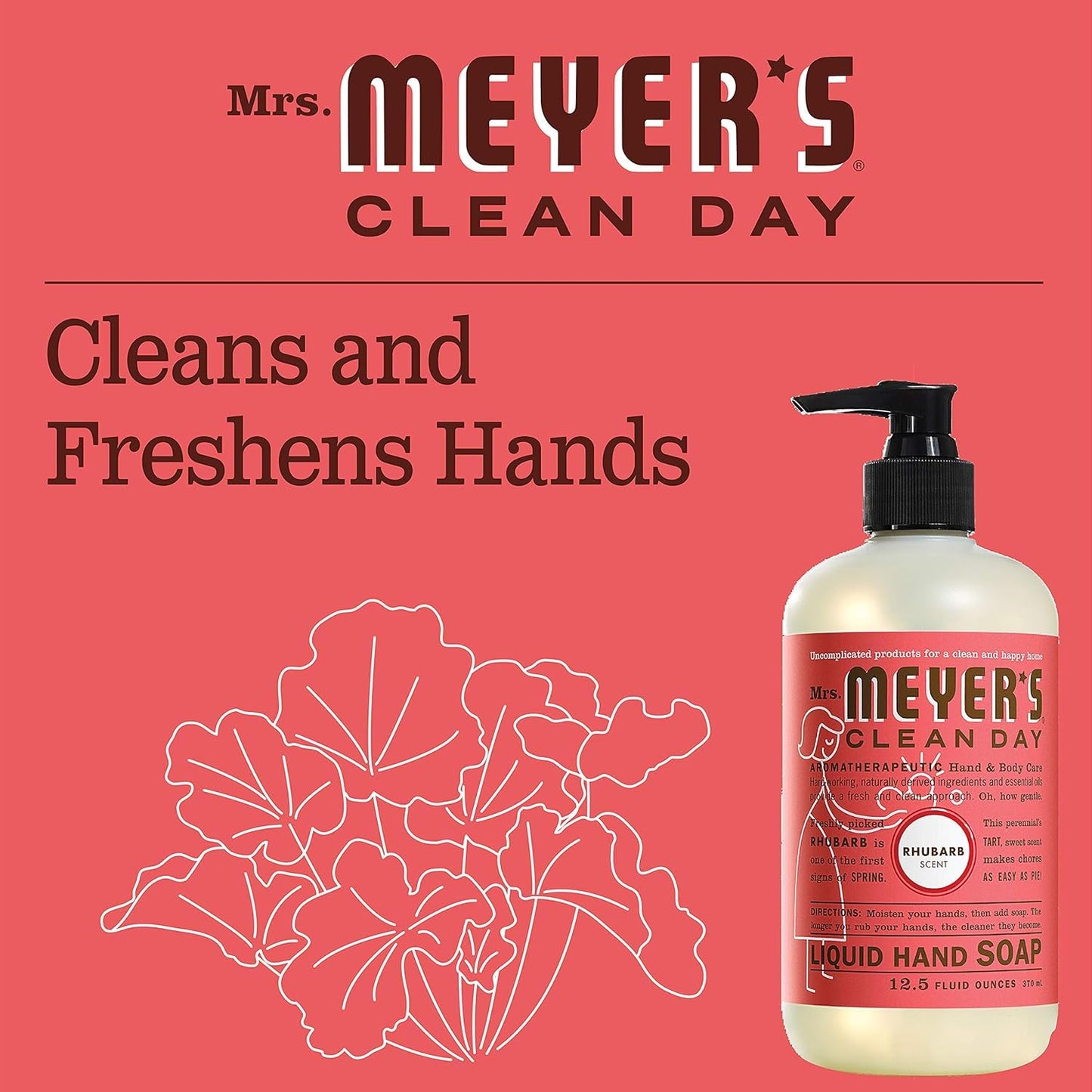 MRS. MEYER'S CLEAN DAY Hand Soap, Made with Essential Oils, Biodegradable Formula, Rhubarb, 12.5 fl. oz