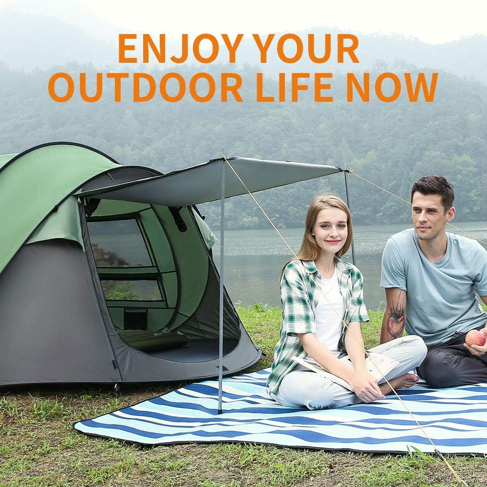 HEWOLF 3-4 Person Pop Up Tents for Camping Easy Set Up Pop Up Tent Waterproof Portable Tent Automatic Setup with 2 Bigs Doors Family Tents for Hiking (Green)