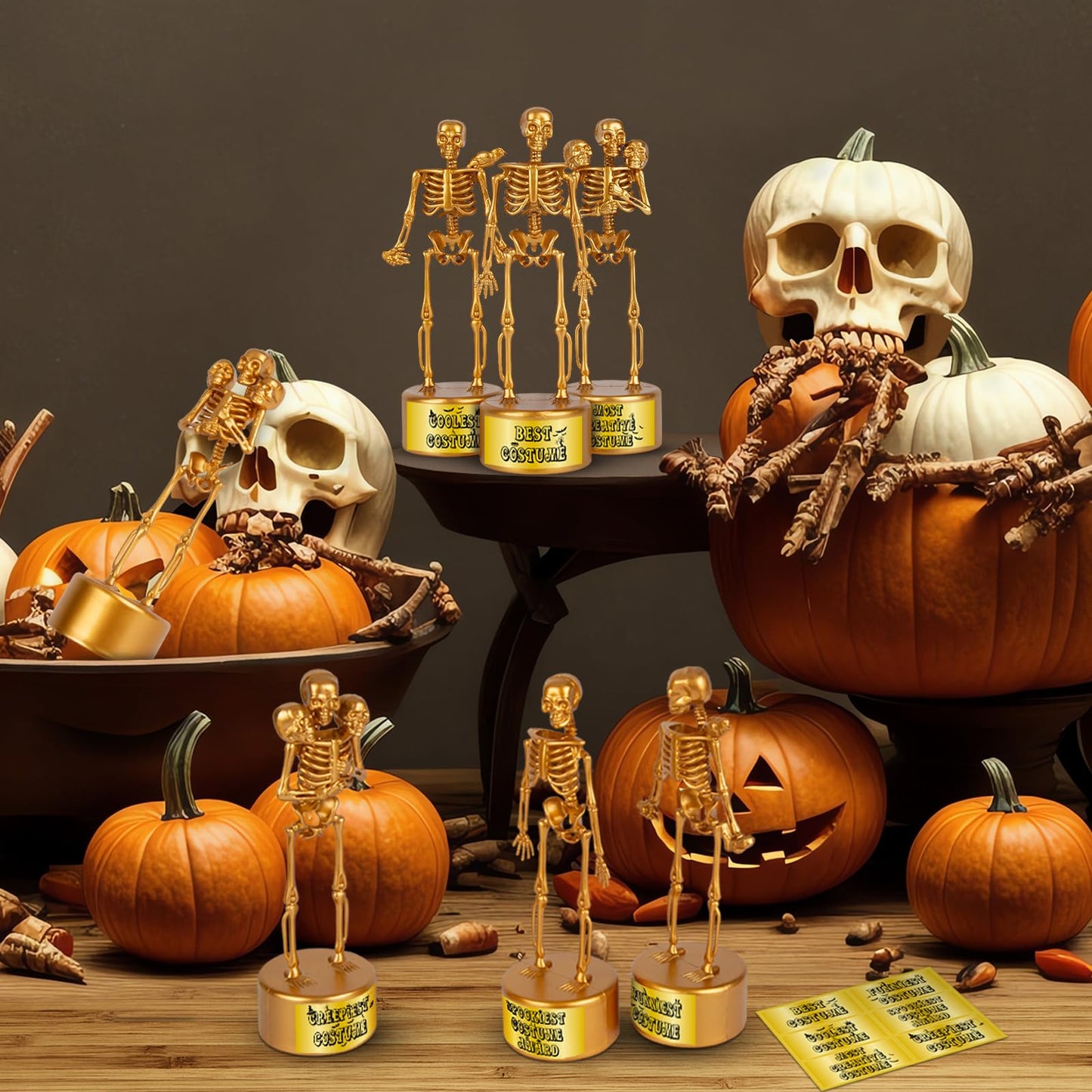 AORZIT Halloween Trophy 6 Pack Best Costume Skeleton Trophies for Kids Adults, Halloween Skeleton Funny Trophy Plastic Tropies for Contest Awards, Halloween Party Prizes for Adults Party Supplies(B)