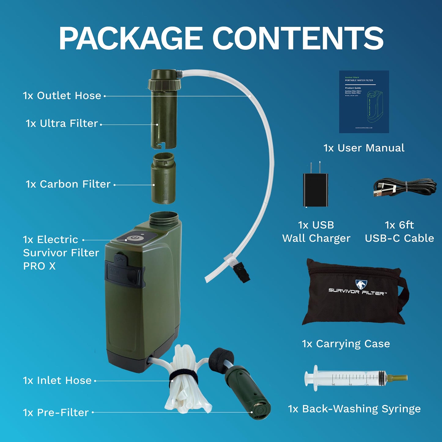 Survivor Filter PRO X - Electric Portable Camping Water Filter - Filters Bacteria, Parasite, Viral