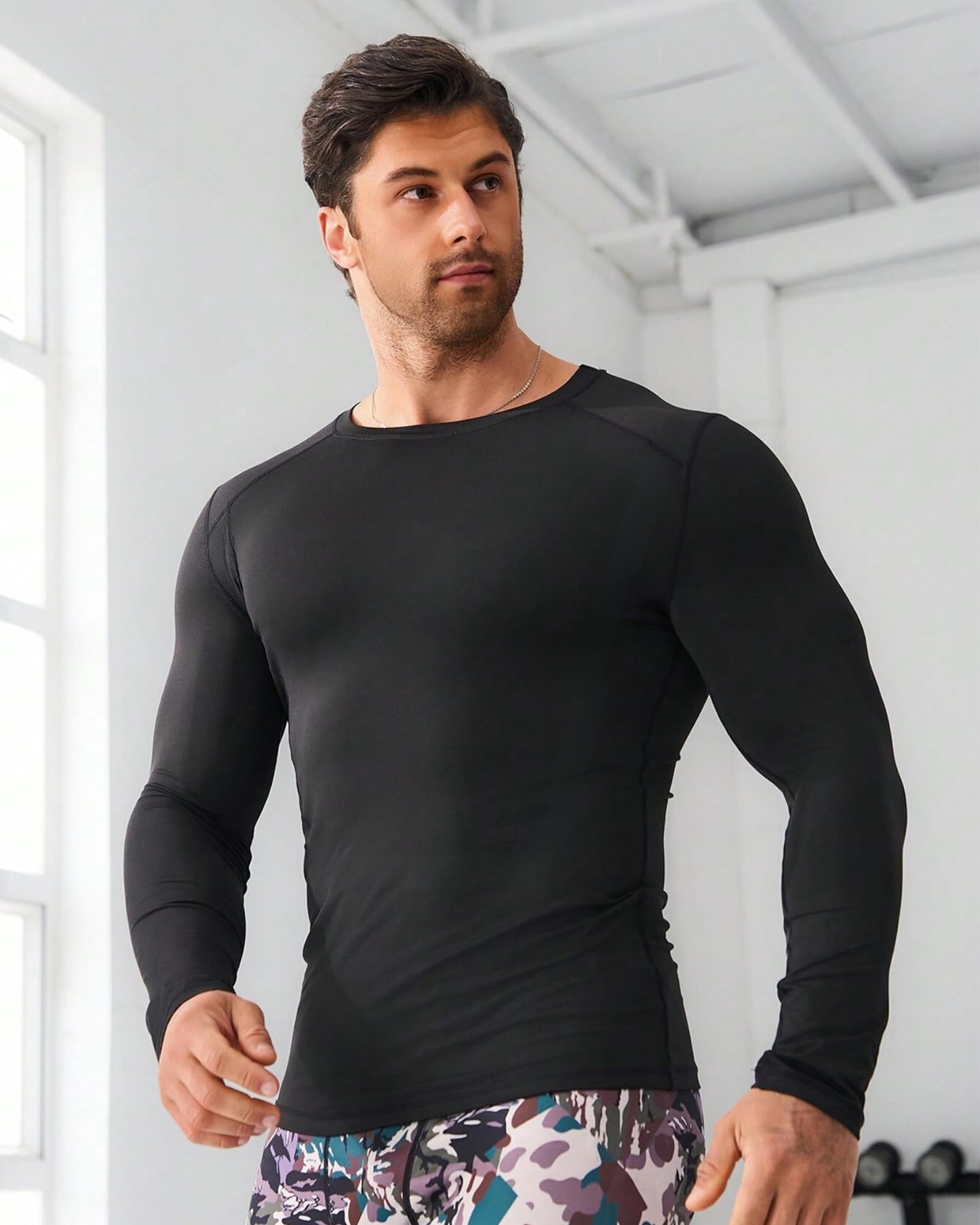 FUXERT Sauna Shirt for Men Long Sleeve Sauna Suit Sweat Compression Top Weight Loss Body Shaper for Workout Sports(CMGY S)