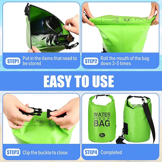 Jexine 10 Pack Dry Bag Waterproof, 5L Ultralight Dry Sacks Roll Top Storage Bag Backpack Camping Portable Outdoor Bags Keep Gear for Backpacking Kayaking Hiking Swimming Fishing Boating(Multicolor)