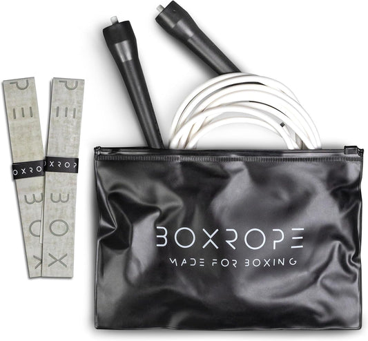 BOXROPE, A Jump Rope Made For Boxing, Tangle-Free, 15% Heavier Than A Normal PVC Rope, Boxer Jump Rope, Adjustable, Includes Grip Tapes For More Grip, Skipping Rope for Boxers, Premium Quality (Grey