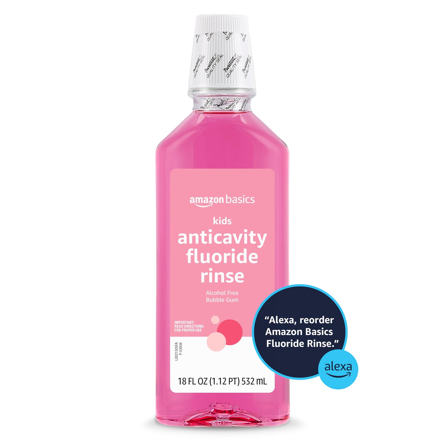 Amazon Basics Kids Mouthwash with Fluoride, Anticavity, Alcohol-Free Bubble Gum, 18 fl oz (Pack of 2)