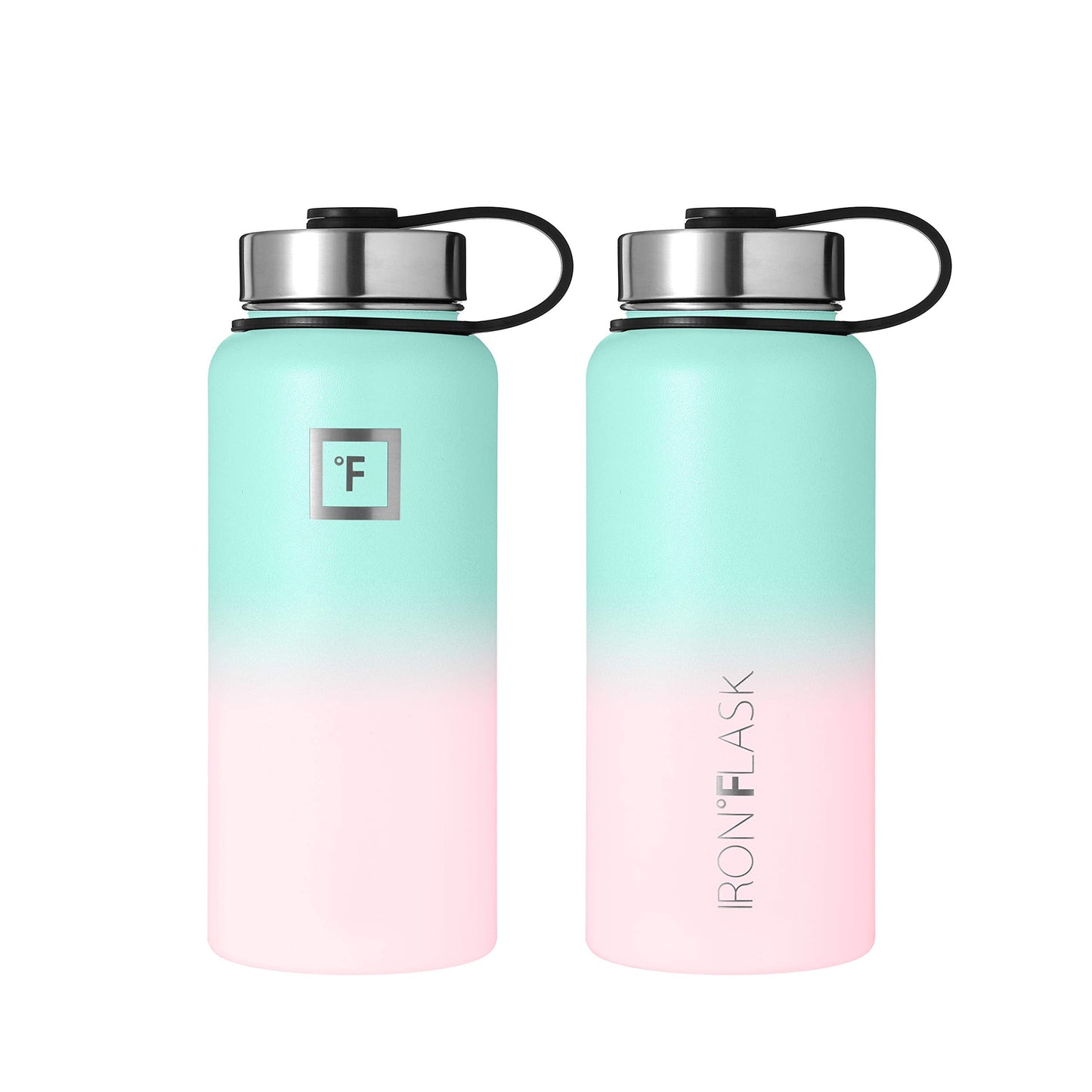 IRON °FLASK Camping & Hiking Hydration Flask, Wide Mouth, 3 Straw Lids, Stainless Steel Outdoor Water Bottle, Double Walled, Insulated Thermos, Metal Canteen - Bubble Gum, 32 Oz