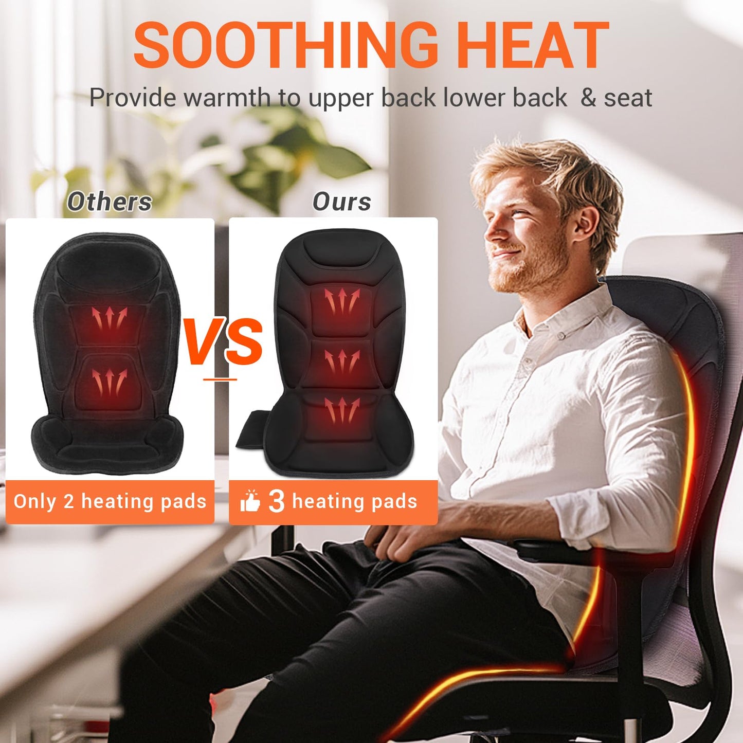 CARSHION Massage Seat Cushion with Full Back Thighs Heat Back Massager with 3 Heating Pads 6 Vibrating Motors, Massage Chair Pad Seat Warmer for Home Office, Heated Seat Cover Gift for Father Mother