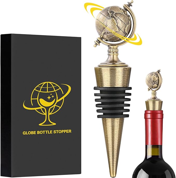 LKKCHER Earth Globe Wine Stopper, Wine Gifts for Men Women, Bottle Stoppers for Wine Champagne, Birthday Gifts, Wine Saver, Wine Accessories