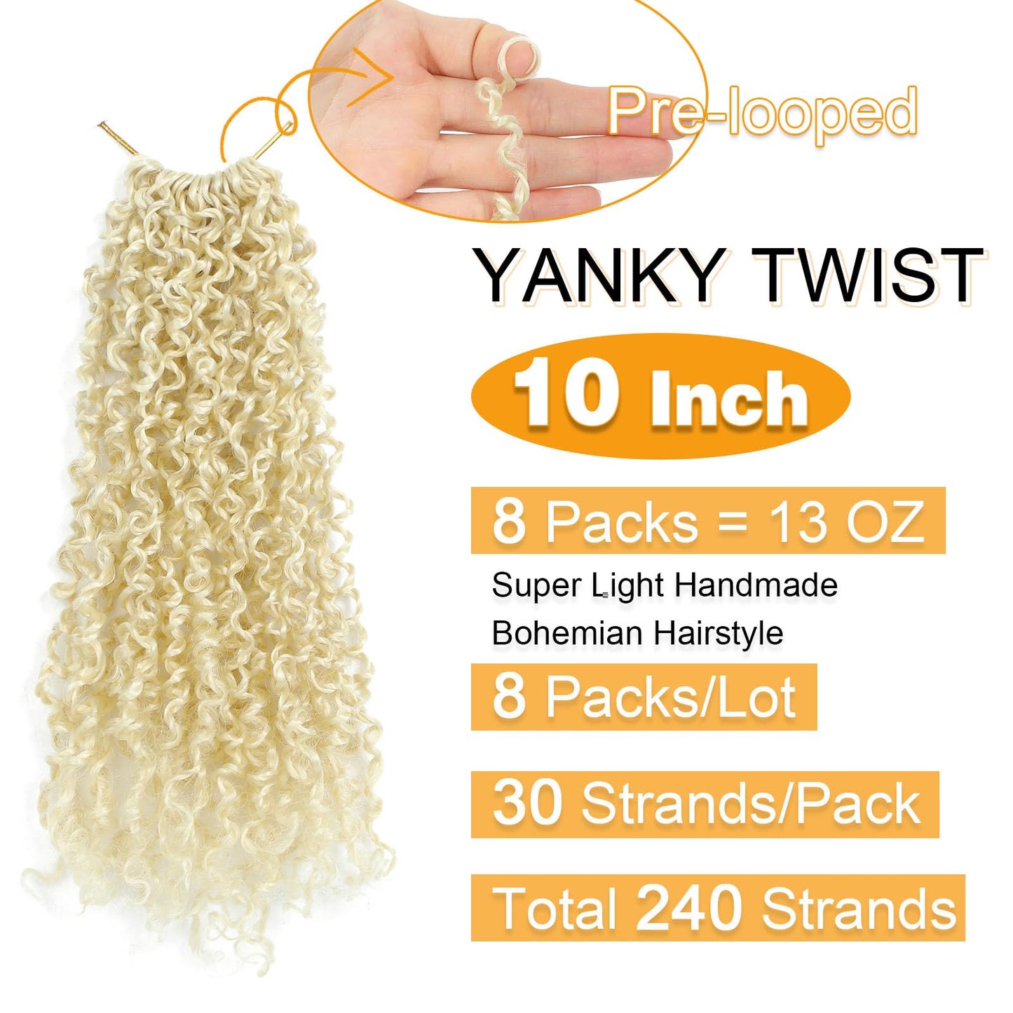 Aksice 10 Inch 8 Packs Yanky Twist Crochet Hair for Women Pre-looped Mini Twist Hair Bohemian Passion Twist Crochet Hair Boho Crochet Braids Synthetic (613#)
