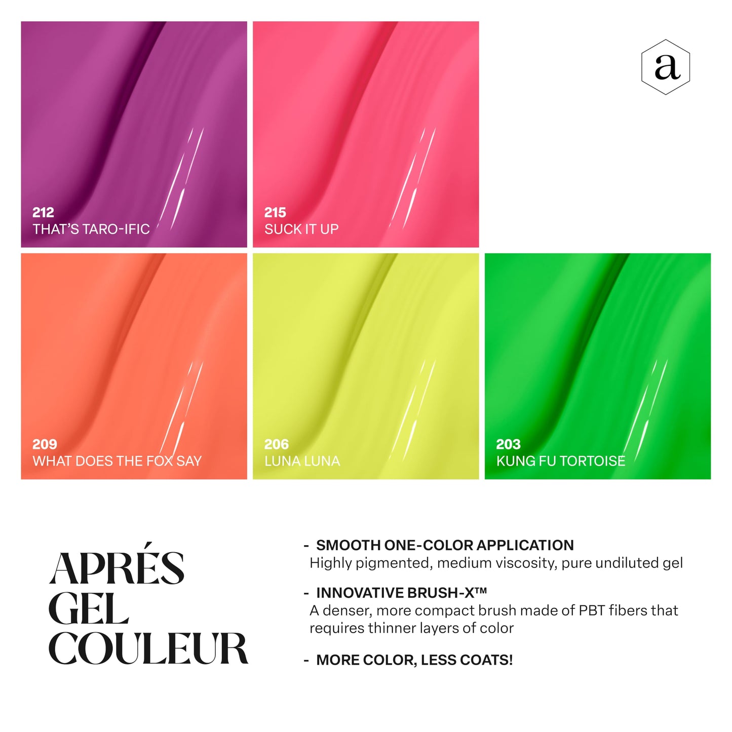 Apres Gel Couleur Combo Set, 5 Color Gel Nail Polish, Bright Nude Pastel Colors with Brush-X Nail Art Brush, 2024 Edition (Set 3)