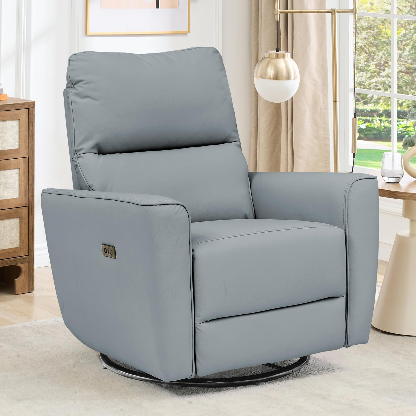IDEALHOUSE Power Recliner Chair Swivel Rockery Glider PU Leather Upholstered Glider Recliner Nursery Chair with USB Port and Lumbar Support for Living Room,Home Theater and Nursery