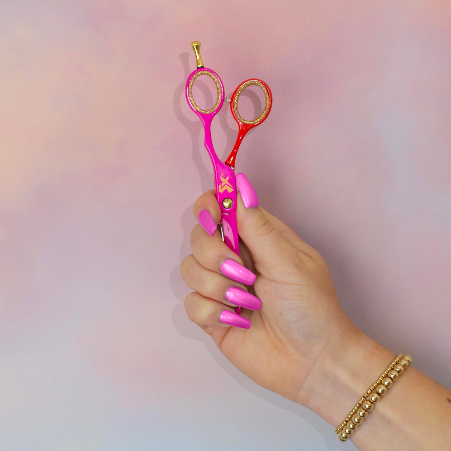 Cricket Shear Xpressions Charmed Life 5.75” Professional Stylist Hair Cutting Scissors, Japanese Stainless Steel Shears, Don’t Panic (Hot Pink & Red)