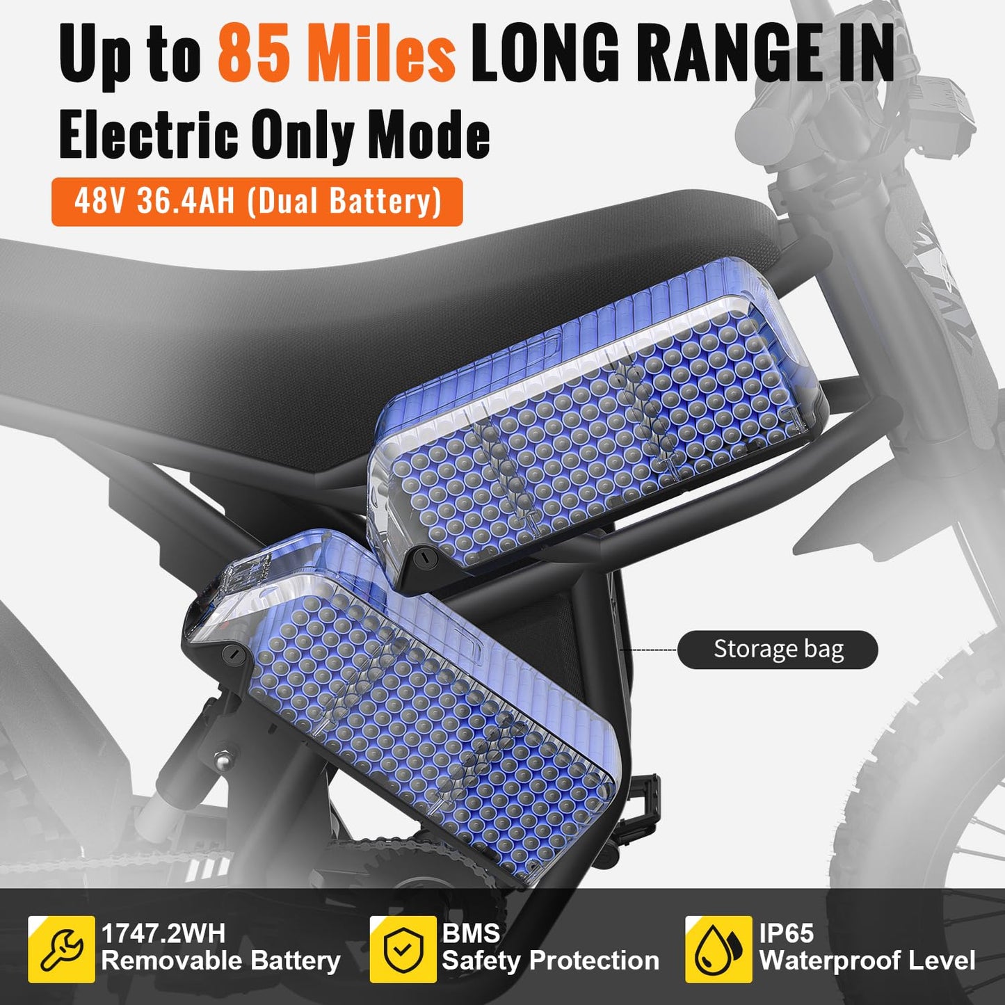 GT73 Electric Dirt Bike for Adults Teens, Upgraded 2400W Ebike with 36.4AH Dual Battery, 25 Inch Motorcycle Tires, Max 37 MPH & 85 Mile Long Range, Dual Hydraulic Brakes & Full Suspension
