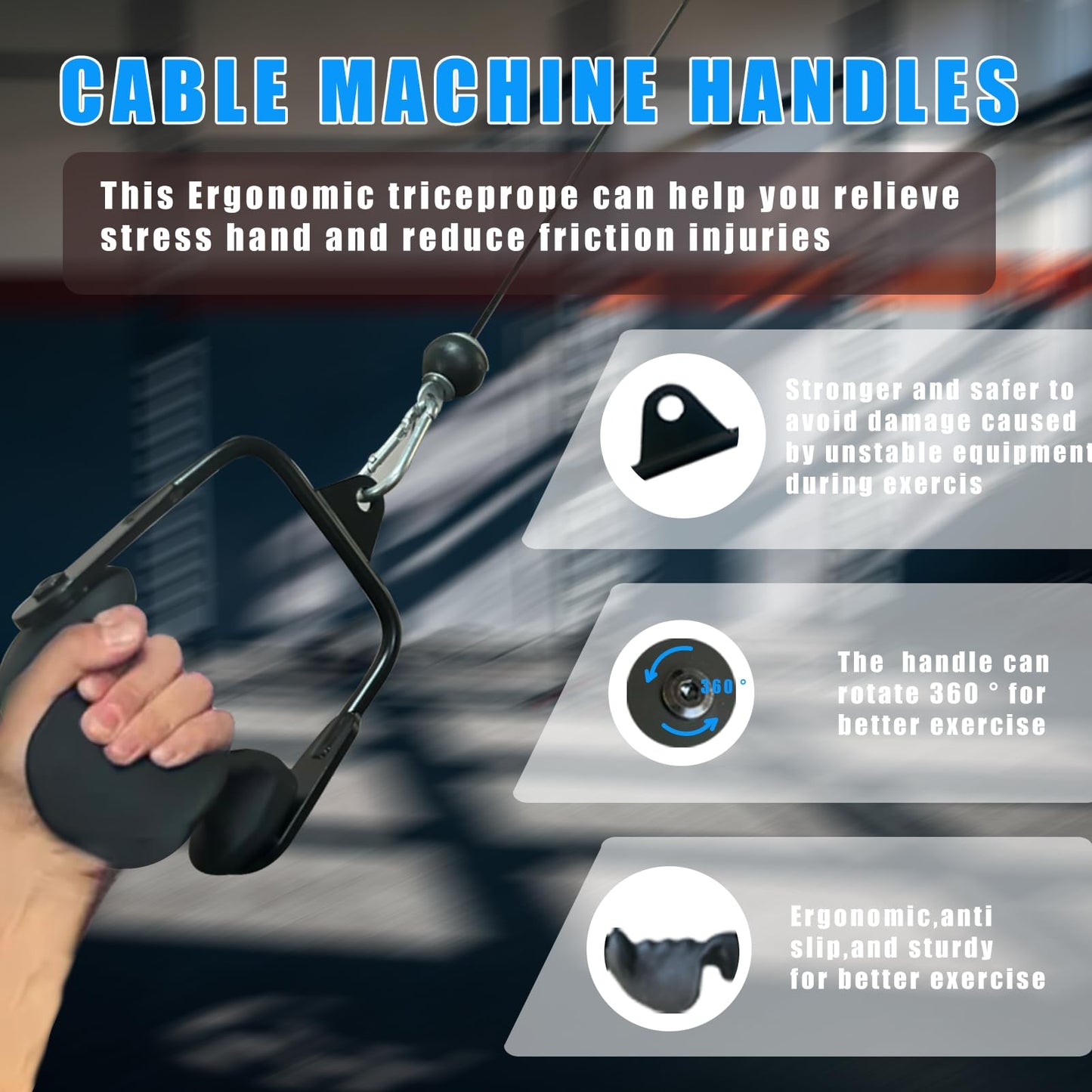Ergonomic Tricep Rope Pull Down Attachment, Upgraded Long Triceps Rope Cable Attachments for Gym, LAT Pull Down Bar for Cable Machine, Tricep LAT Pulldown Workout Cable Attachments (D Handle)