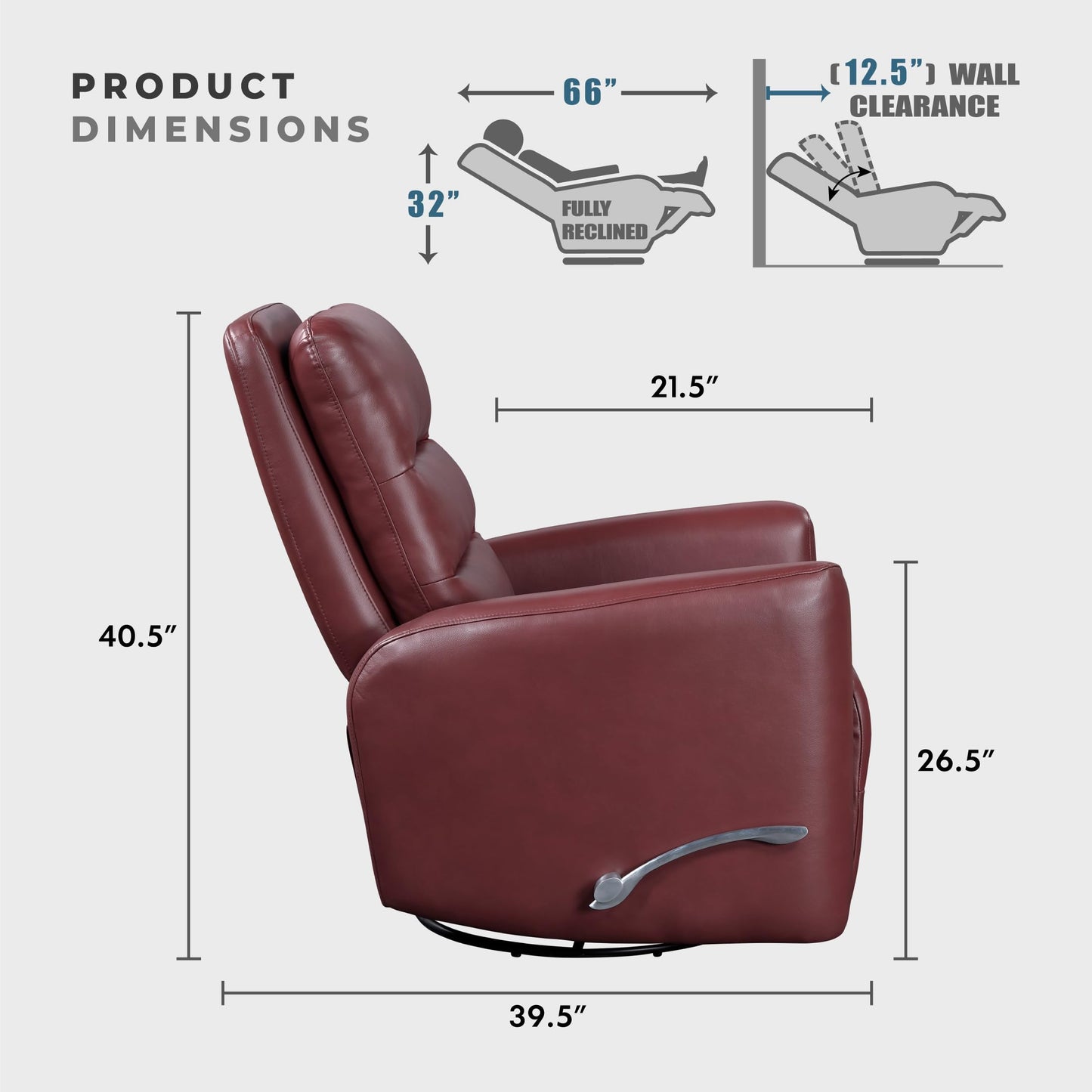 Lexicon Swivel Glider Recliner Chair, Comfy Nursery Glider, Faux Leather Recliner, Manual Reclining Chair for Living Room/Office/Apartment, Red