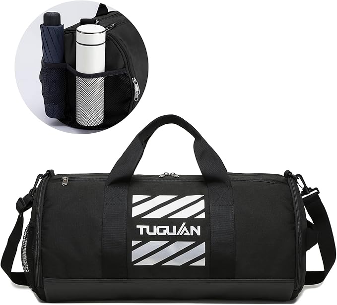 TUGUAN Gym Bag for Men Women with Wet Pocket & Shoe Compartment Travel Duffle Bag Man Sport Basketball Football Bag Weekend Overnight Duffel Bag Gym Tote bag 40L, Black