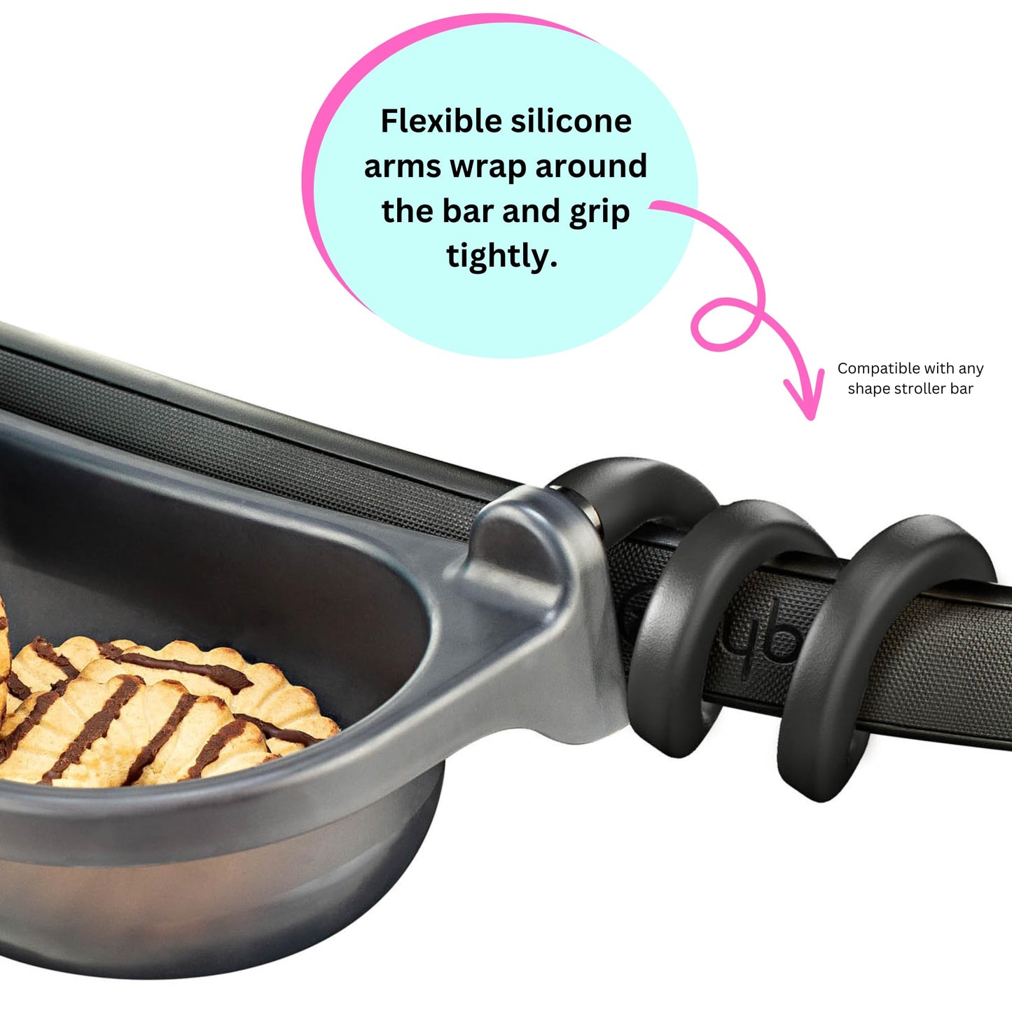 Swanoo Universal Stroller Snack Tray | Compatible with Nuna | Stroller Cup Holder | Silicone Arms Grip Bumper Bar | Stroller Tray Attachment with Cups Holder for Baby Toddler | Stroller Accessories