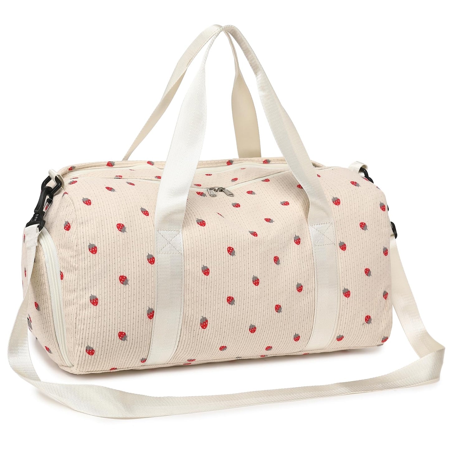 BLUBOON Duffle Bag Girls Kids Cute Gym Bag with Shoes Compartment & Wet Separation Waterproof Sports Overnight Travel Bag(Corduroy Strawberry)