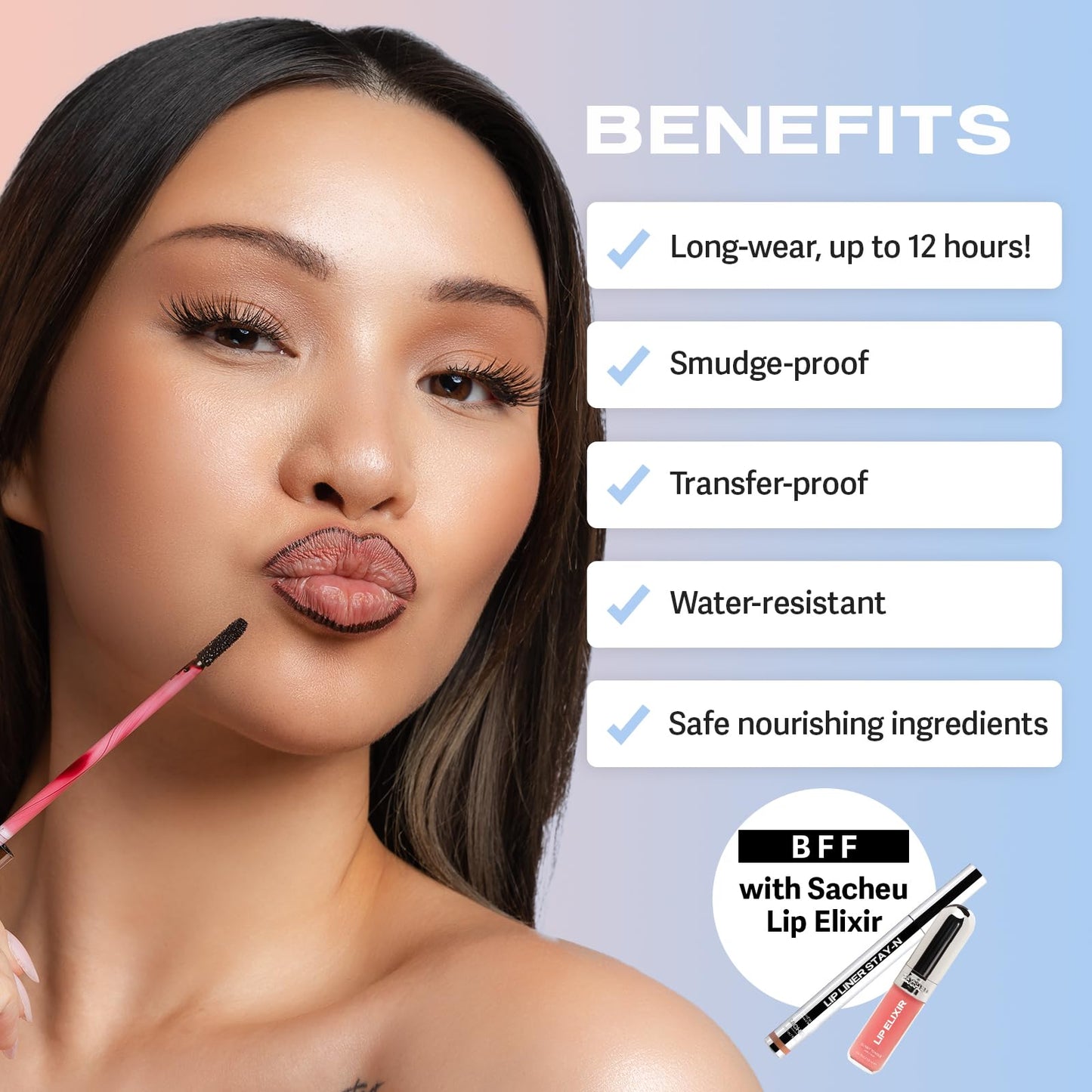 Sacheu Lip Liner Stay-N - Peel Off Lip Stain. Long Lasting Matte Lip Tattoo, Transfer Proof Lipstain Infused with Hyaluronic Acid & Vitamin E, for All Skin Types. Vegan and Cruelty-Free, PLUMped