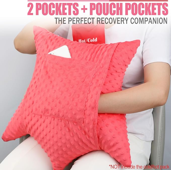 Star Hysterectomy Abdominal Pillows with 2 Pockets, Stomach Pillow after Surgery C-Section Tummy Tuck Support Gifts with Hands Placement Pouch Endometriosis Comfort Recovery Women Men Red